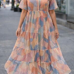 MAXI Dress Sheer Pastel Abstract Maxi Dress Size XL